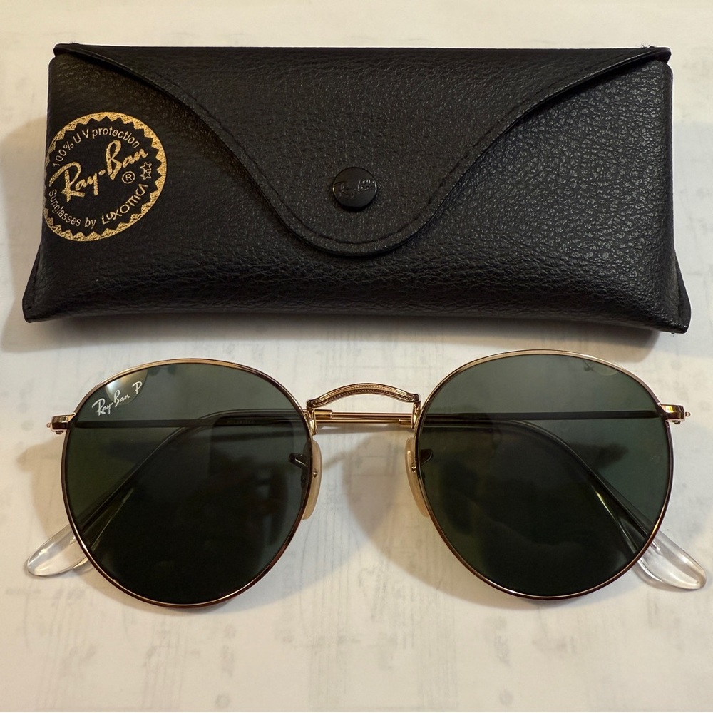 Ray-Ban Round Gold Metal Frame Polarized Sunglasses